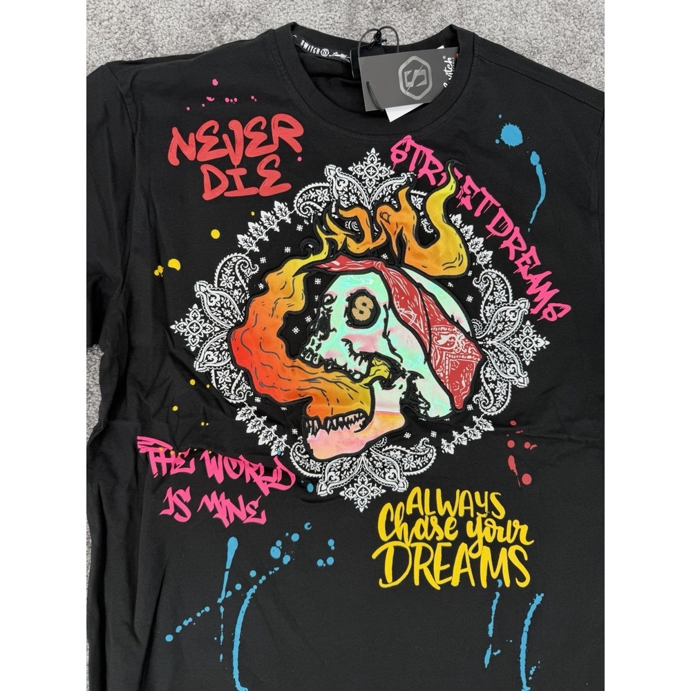 NWT Switch Remarkable Graphic T Shirt Mens XL Black Graffiti Skull Grunge Punk
